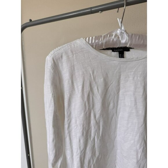 Mango Womens Size Small Textured Thread White Long Sleeve Top T Shirt - Picture 2 of 5